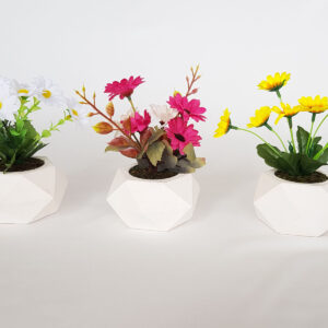 Beton Saksıda Papatya Masa Çiçeği 3lü Set Model 2