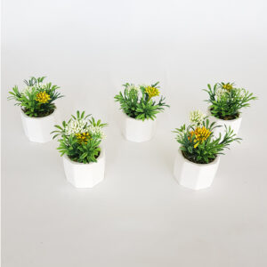 Beton Saksıda Yapay Mini Masa Çiçeği 5'li Set